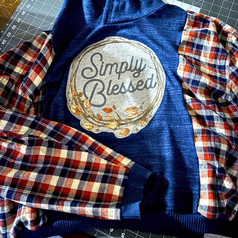 Upcycled sweatshirt “ simply blessed”